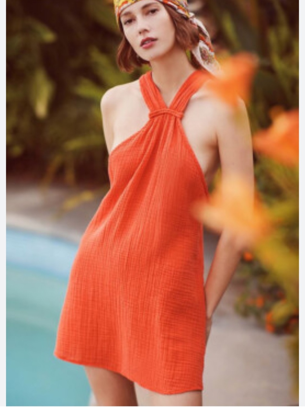 Nwt Anthropologie Orange Halter Knot Swim Coverup